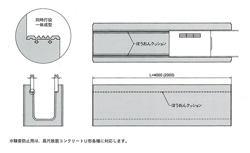 画像：長尺鉄筋コンクリートU形（騒音防止用）