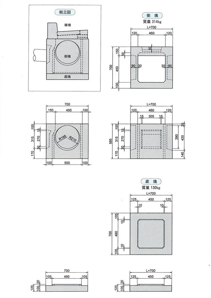 画像：プレキャストL型側こう用桝